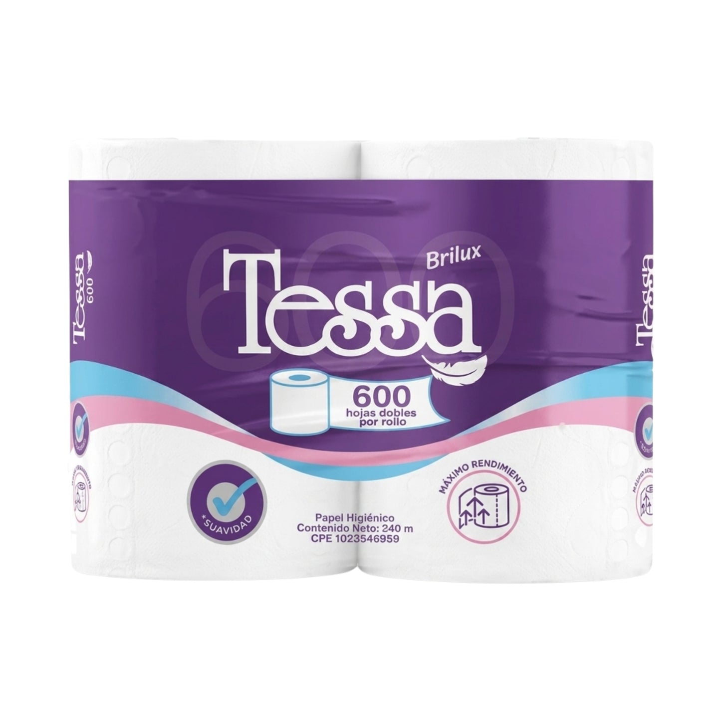 Papel Higiénico Tessa 600 Hojas x 4 Rollos Morado | 12 Unidades