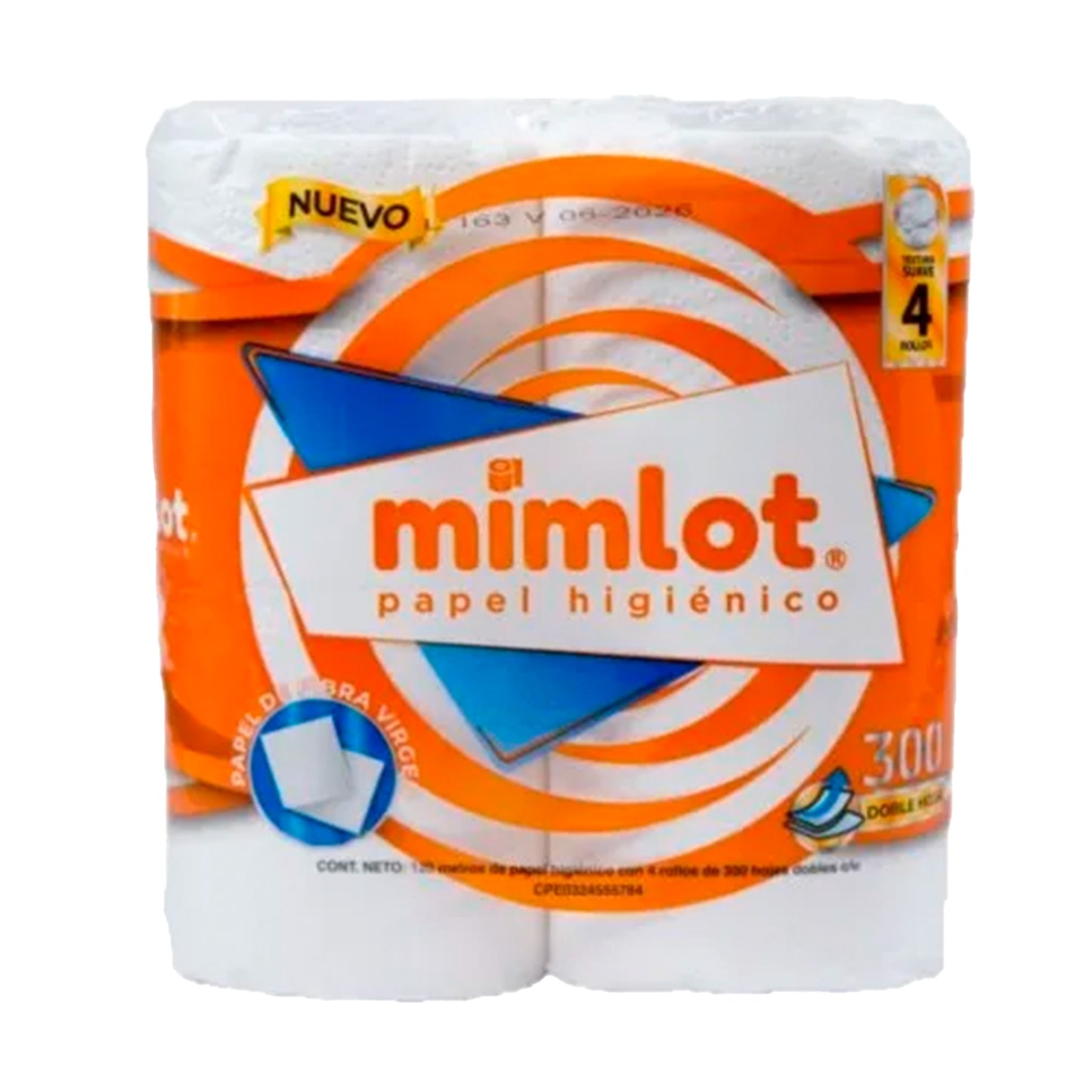 Papel Higiénico Mimlot 300 Hojas x 4 Rollos | 12 Unidades